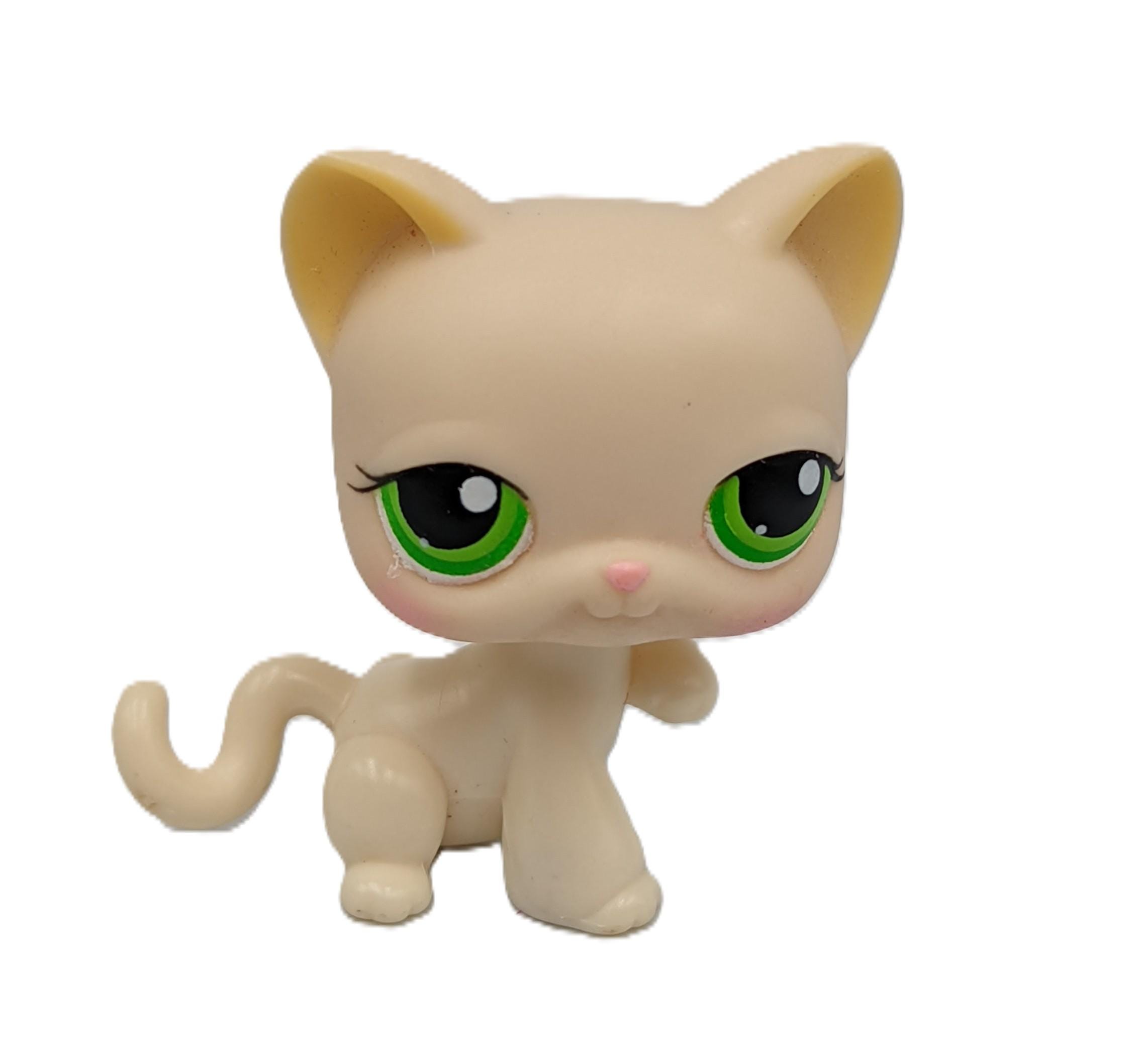 Littlest Pet Shop LPS 98 White Yellow Cat Paw up Green Eyes Kitty