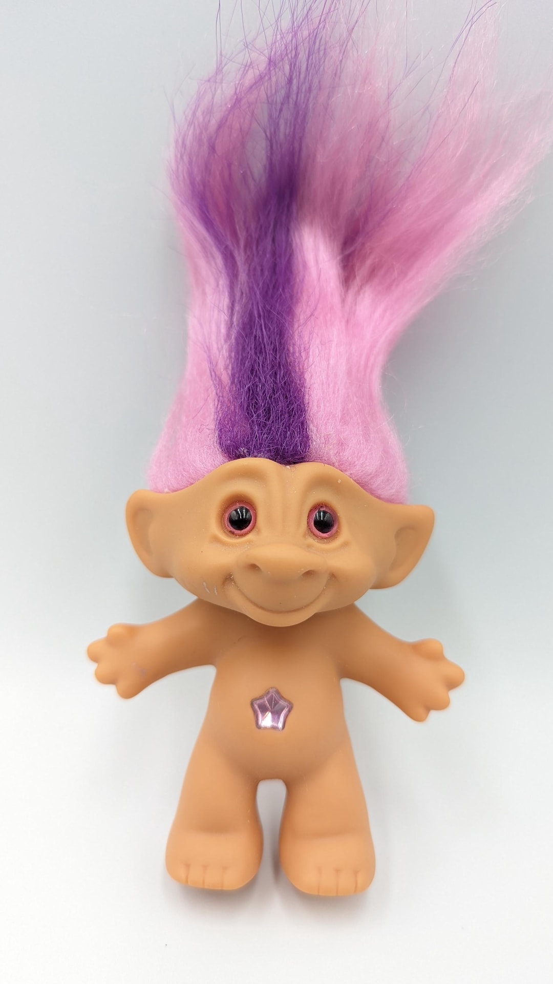 Treasure Troll Doll Ace Novelty 3 Inch Pink Purple Hair Gemstone