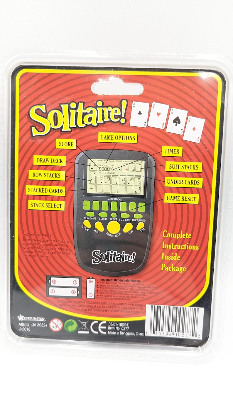Solitaire Portable Solitaire Handheld Game Electronic Battery Operated Vintage Retro Gift ...
