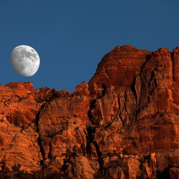 Zion National Park, Photography prints, Metal prints, Utah Moonrise over Red Rock, National Park System Southwest Decor