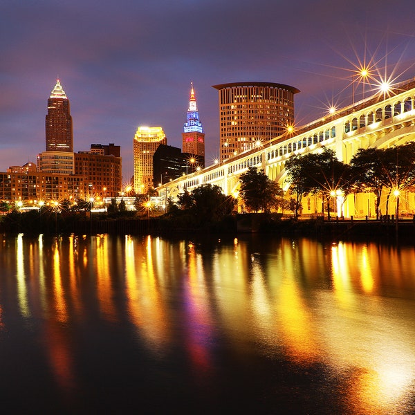 Veterans Memorial Bridge, Photography Prints, Metal Prints Cleveland, Ohio Cityscape, Ohio Midwest Decor