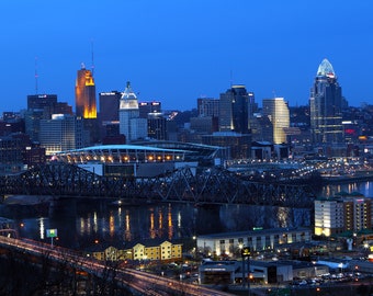 City of Cincinnati Skyline, Photography Prints, Metal Prints, Cityscape, Reds and Bengals; Midwest Decor