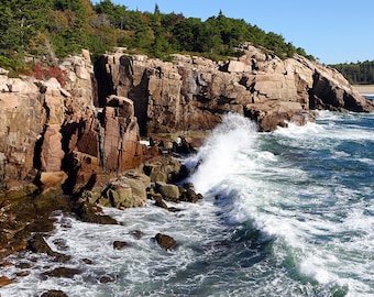 Parco nazionale di Acadia, stampe fotografiche, stampe su metallo, surf dell'oceano Atlantico, decorazioni del New England