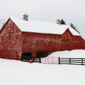 Red Barn, Photography prints, metal prints, Winter Snow Farmland, Midwest Decor