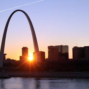 Gateway Arch, Photography Prints, Metal Prints,  National Park, St. Louis, Missouri, Mississippi River, Sunset Midwest Decor