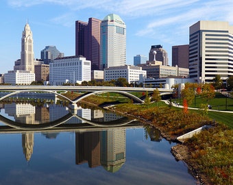 City of Columbus Ohio, Photography Prints, Metal Prints,Fall Skyline, Cityscape, Midwest Decor