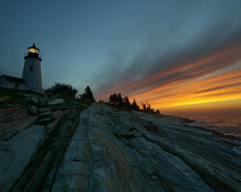 Pemaquid Point Lighthouse Print, Maine Coast, Sunrise Seascape