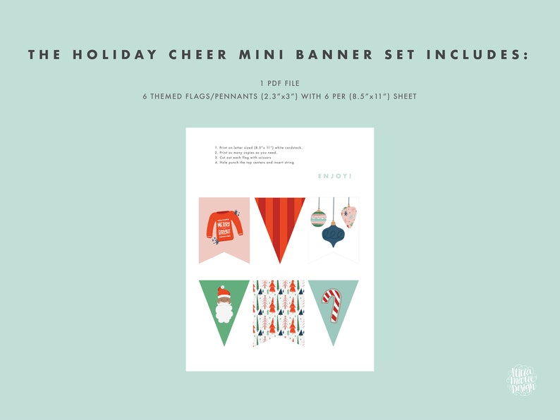 MINI Holiday Cheer Banner, Christmas DIY Bunting Template, Santa Banner ...