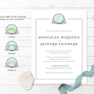 Donnalee Nautical Wedding Invitation, Turtle Invite, Whale Invitation, Printable Beach Dolphin Digital Download