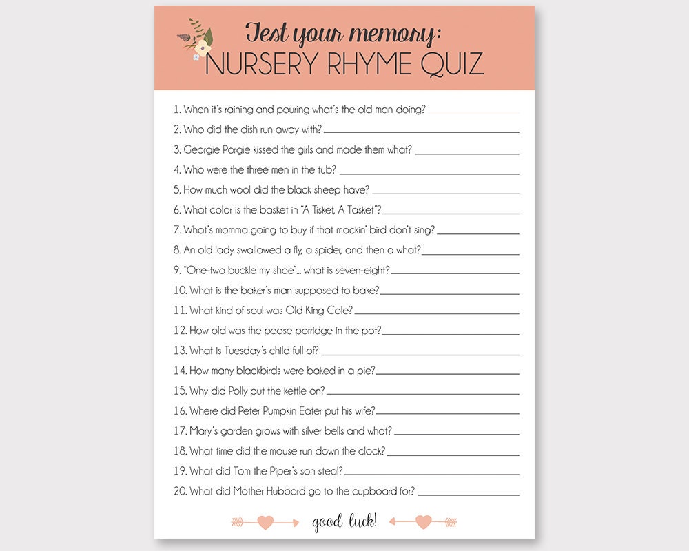 nursery-rhyme-quiz-instant-download-floral-and-rose-baby-shower-game-board-etsy for Free Printable Nursery Rhyme Quiz Nursery Rhyme Quiz // Instant Download // Floral and Rose // Baby Shower Game Board - Etsy for Free Printable Nursery Rhyme Quiz