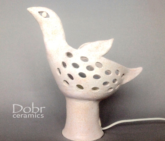 Ceramic lamp, Ceramic light, White,   Bird, Made to order