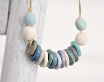 Ceramic necklace ,Beads,Jewelry, Blue,White,Turquoise,Made to order