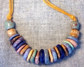 Porcelain necklace/ceramic beads/pink/green/blue/grey/sienna/brown/made to order/boho