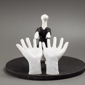 Ceramics, Statue, Statuette, Figure, Ceramic sculpture, Music, Musician, Black and White, Made to order image 2