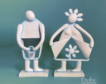 Ceramics, Ceramic sculpture,Figurines, Sculpture,  Statuette,Man and Woman, Couple,Flower