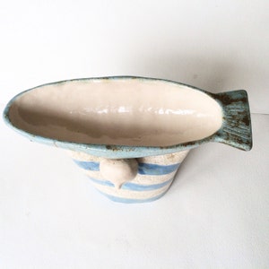 Ceramic bowl, Decorative bowl, Ceramic sculpture, Sculpture, Fish, Fishe rman, White, Blue image 4