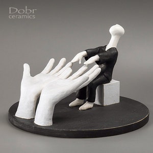 Ceramics, Statue, Statuette, Figure, Ceramic sculpture, Music, Musician, Black and White, Made to order image 1