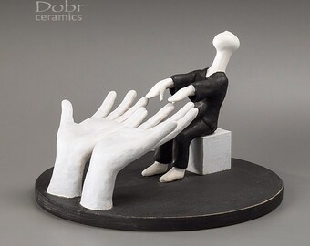 Ceramics, Statue, Statuette, Figure, Ceramic sculpture, Music, Musician, Black and White, Made to order
