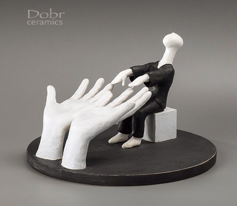 Ceramics, Statue, Statuette, Figure, Ceramic sculpture, Music, Musician, Black and White, Made to order image 1
