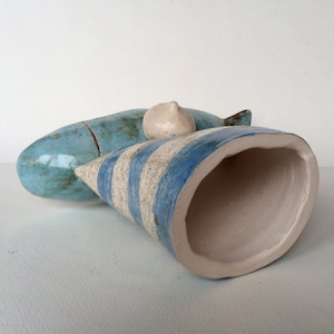 Ceramic bowl, Decorative bowl, Ceramic sculpture, Sculpture, Fish, Fishe rman, White, Blue image 5