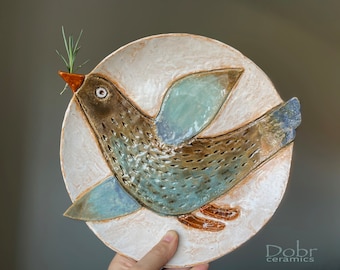 Ceramics, Ceramic plate, Bird, Wall decor, Spring,  Ready to ship