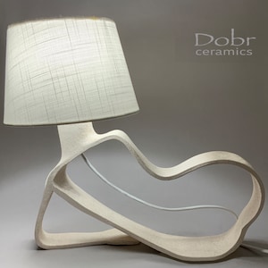 Lighting, Ceramics, Ceramic lamp, Lamp- sculpture, White, Made to order
