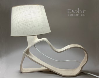 Lighting, Ceramics, Ceramic lamp, Lamp- sculpture, White, Made to order