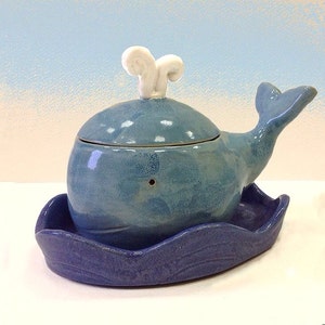 Ceramic  blue whale box , Made to order,Trinket box, Ceramic jewelry box, Ceramic box for food, Whale, Ocean, Seastyle, Blue, White