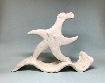 Ceramic sculpture, Figurine, Statue, Wave, White, Sea, Ocean, Happy woman, Ready to ship