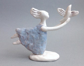 Ceramic figure, Ceramic statuette, Ceramic sculpture, Sculpture, Bird, Blue, White, Made to order