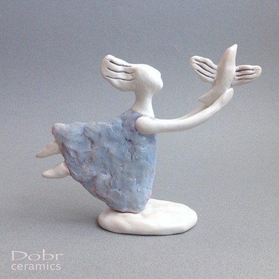 Ceramic figure, Ceramic statuette, Ceramic sculpture, Sculpture,  Bird, Blue, White, Made to order