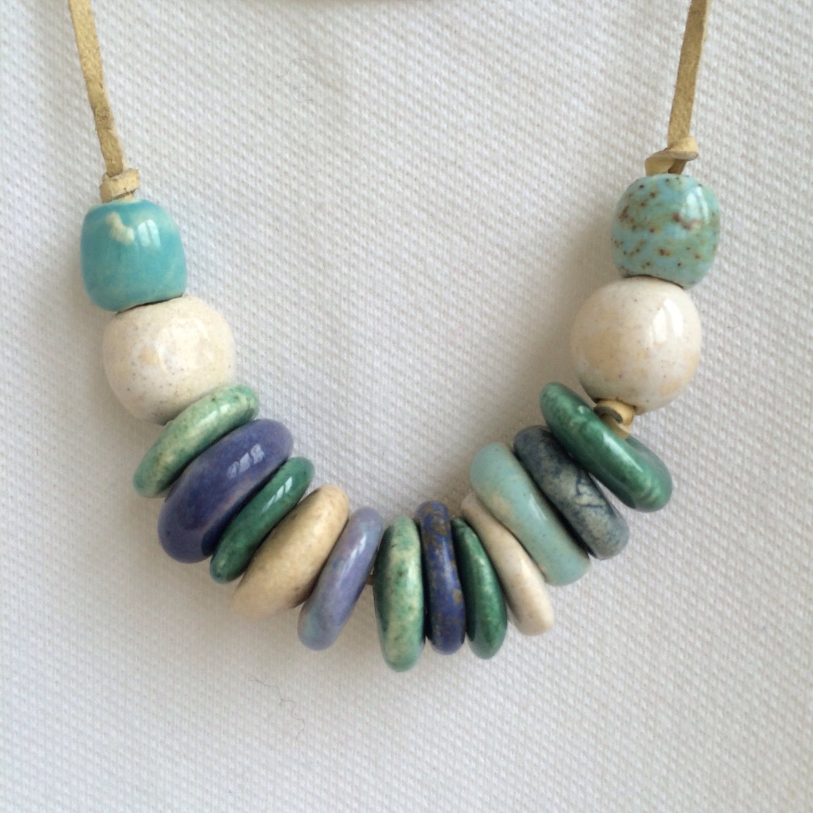 Ceramic Necklace beadsjewelry Bluewhiteturquoisemade to Etsy