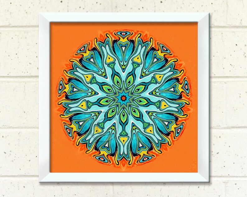 Mandala Wall Art Printable Orange and Teal Mandala Art 7.5 Etsy