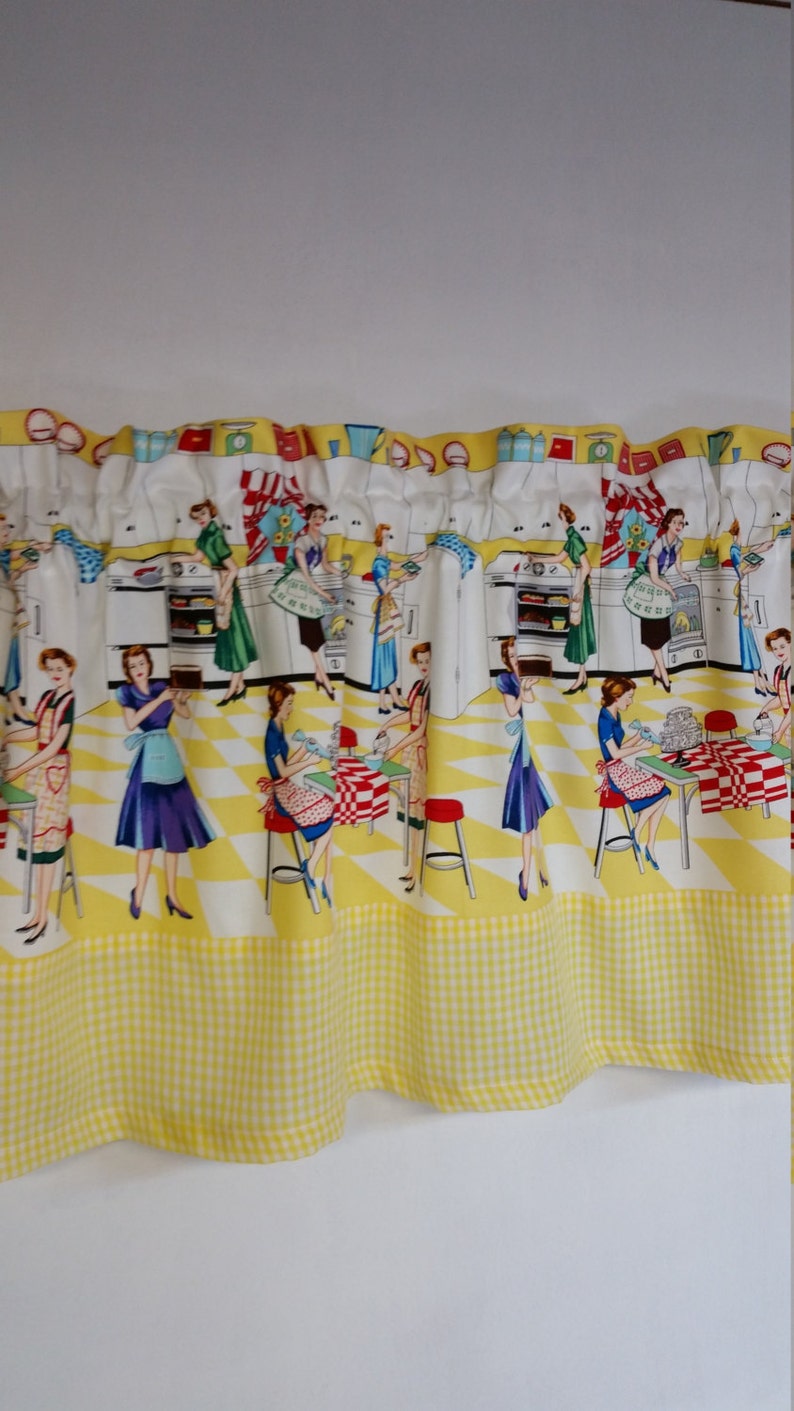 Gingham Yellow Curtian Vintage Kitchen Valance Etsy