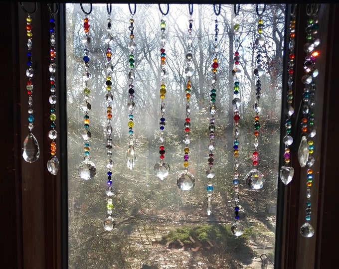Window suncatcher, crystal window curtains, prism crystals, Multi colored crystals, boho decor, Sun catcher, rainbow maker prism strand