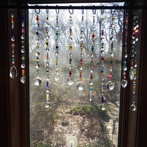 Window suncatcher, crystal window curtains, prism crystals, Multi colored crystals, boho decor, Sun catcher, rainbow maker prism strand