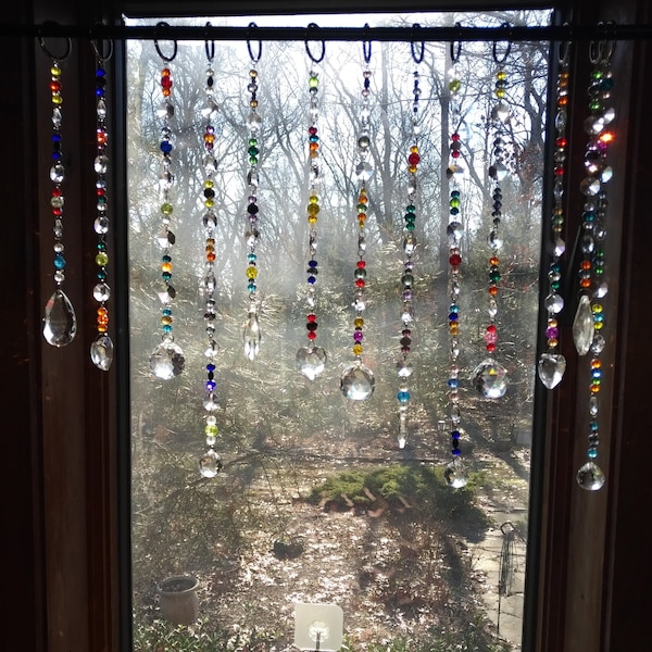 Window suncatcher, crystal window curtains, prism crystals, Multi colored crystals, boho decor, Sun catcher, rainbow maker prism