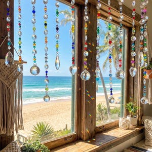 Glass Rainbow Suncatcher Curtain, Handmade Boho Window Decor, Prism Light Catcher for Sunlit Rooms, Colorful Crystal Hanging immagine 3
