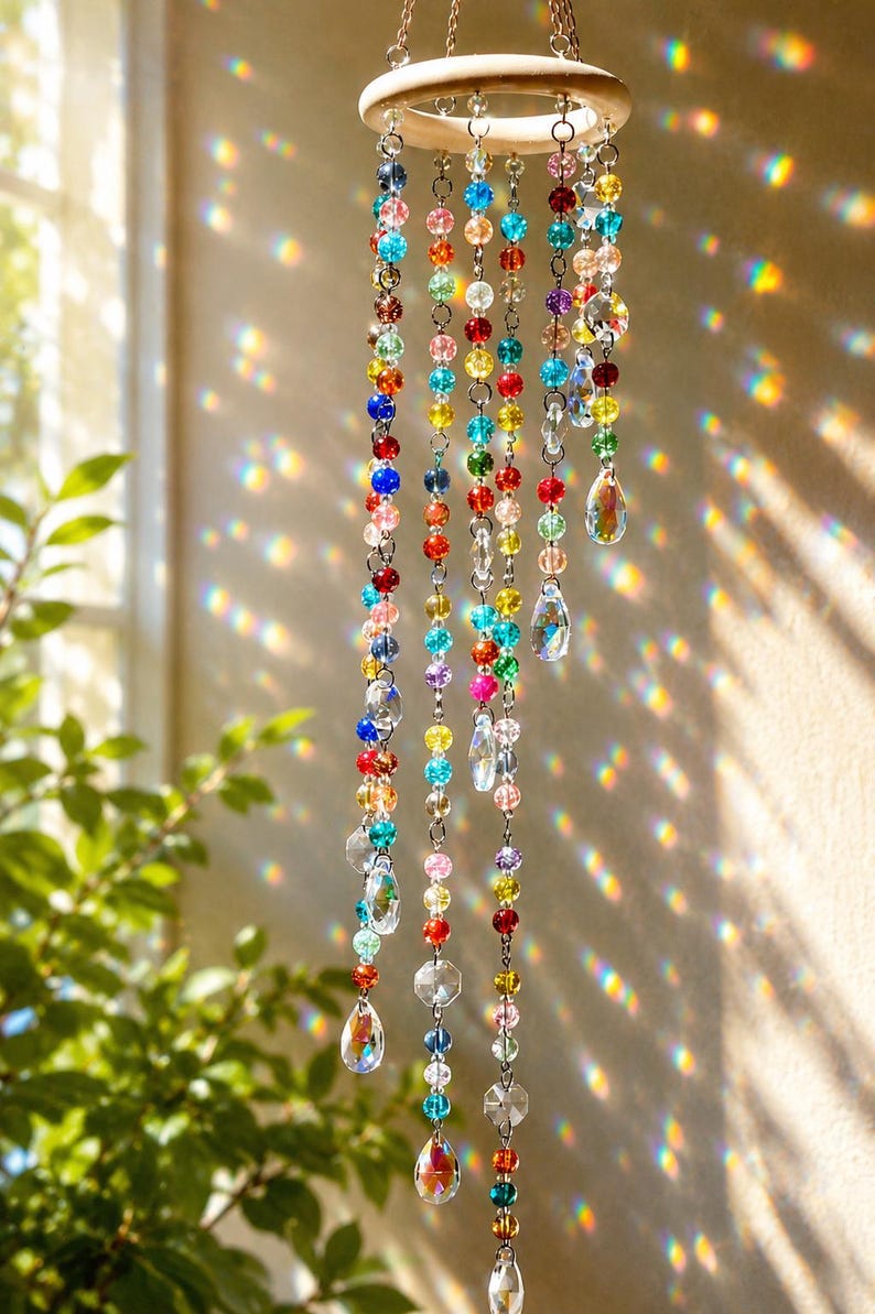 Pastel Colored Crystal Mobile Sun Catcher, Fairycore Garden Hanging Prism, Rainbow Maker Crystal Suncatcher Boho Home Decor, Bestie Gift image 11
