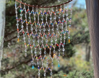 Beaded Crystal Tapestry, Hanging Sun Catcher for Windows, Rainbow Maker Prisms