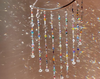 Dorm room essential New Apartment gift Crystal Curtain Neighbor moving gift, Beaded glass Sunlight catcher, Hippie room décor aesthetic