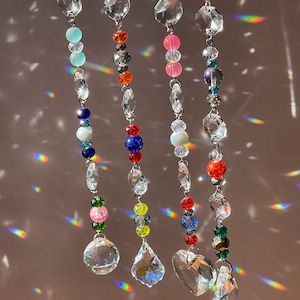 Close-up of multicolored crystals reflecting sunlight