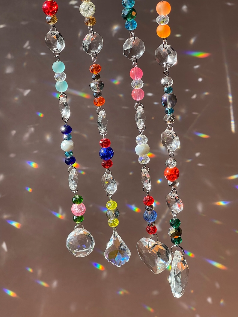Close-up of multicolored crystals reflecting sunlight