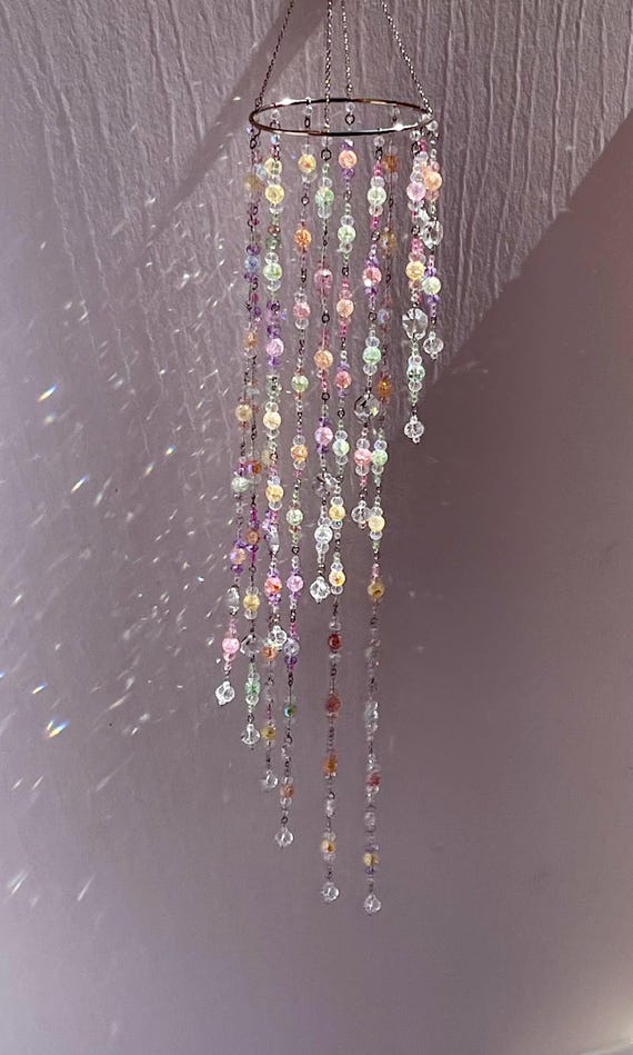 Pastel Colored Crystal Mobile Sun Catcher, Fairycore Garden Hanging Prism, Rainbow Maker Crystal Suncatcher Boho Home Decor, Bestie Gift