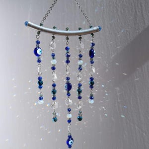 Evil Eye Home Protection Charm, Crystal Sun Catcher Window Hanging, Rainbow Maker Suncatcher