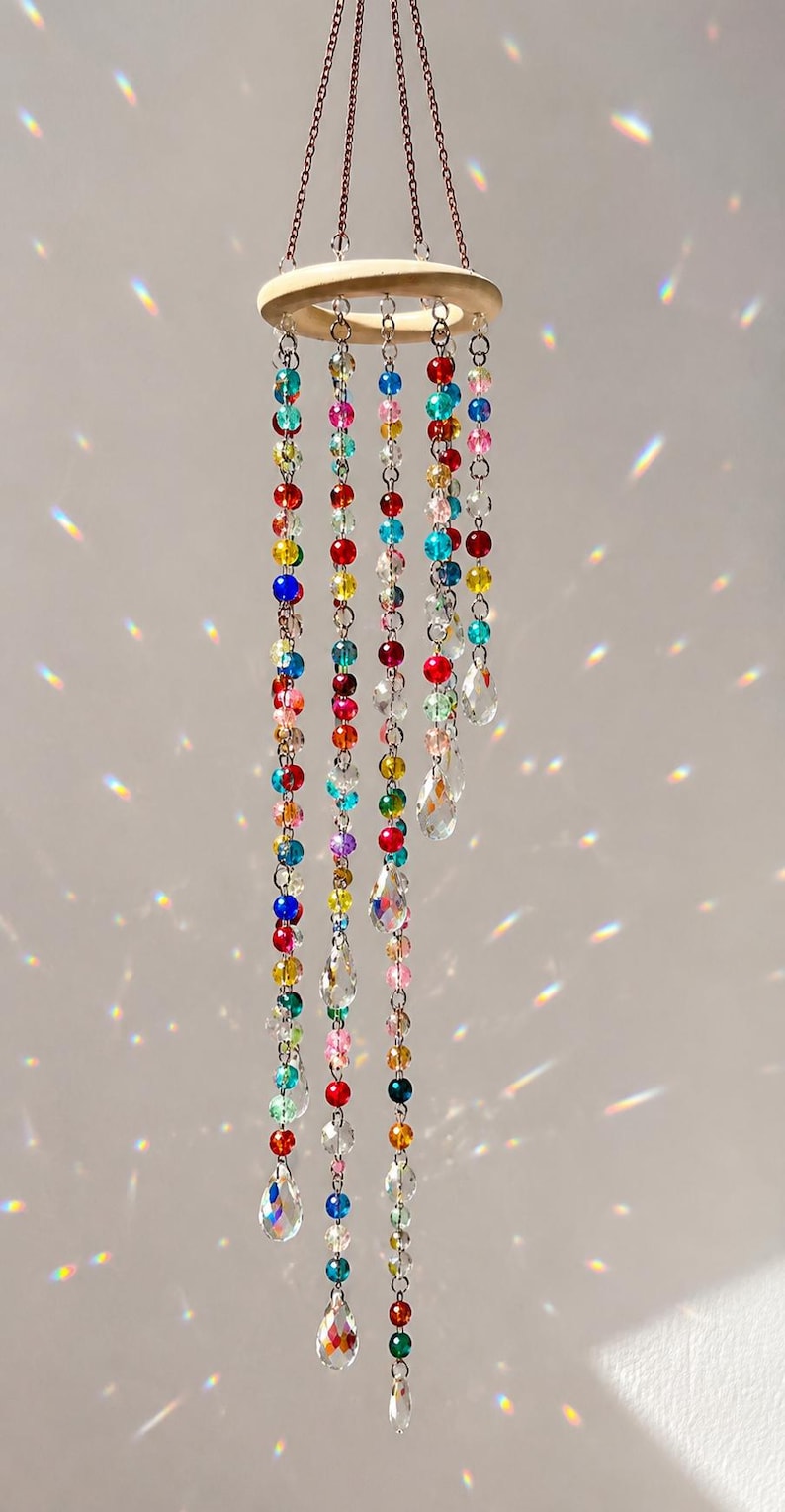 Pastel Colored Crystal Mobile Sun Catcher, Fairycore Garden Hanging Prism, Rainbow Maker Crystal Suncatcher Boho Home Decor, Bestie Gift Crackle (3 inch)