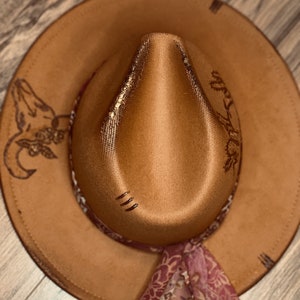 Custom branded hats, Wide brimmed hats, Hand burned hat, Custom burned hat, Burned hats, Floral hat, Music gift, Wedding gift, Birthday gift
