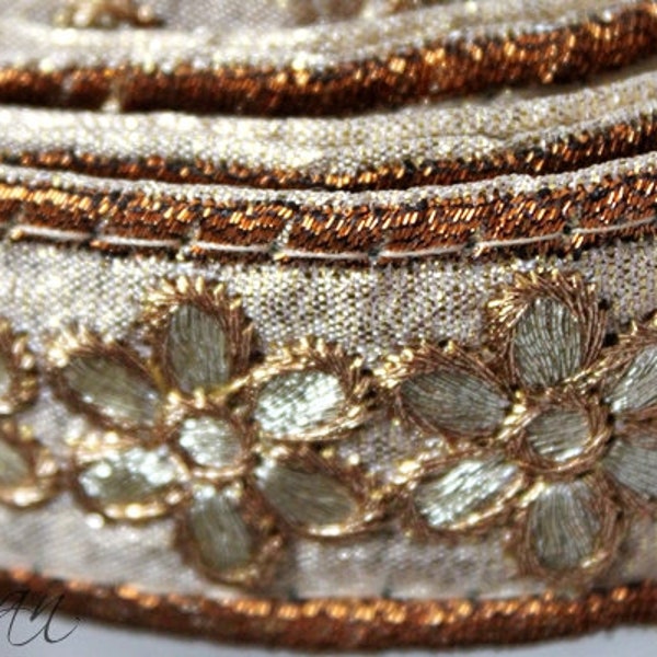 GOLD  Floral Elegant Border Trim Indian Craft Ribbon Sewing - AN0281