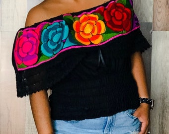 Mexican embroidered folklore off shoulder blouse one size fits most