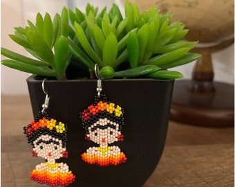 Frida Kahlo artisan beaded earrings